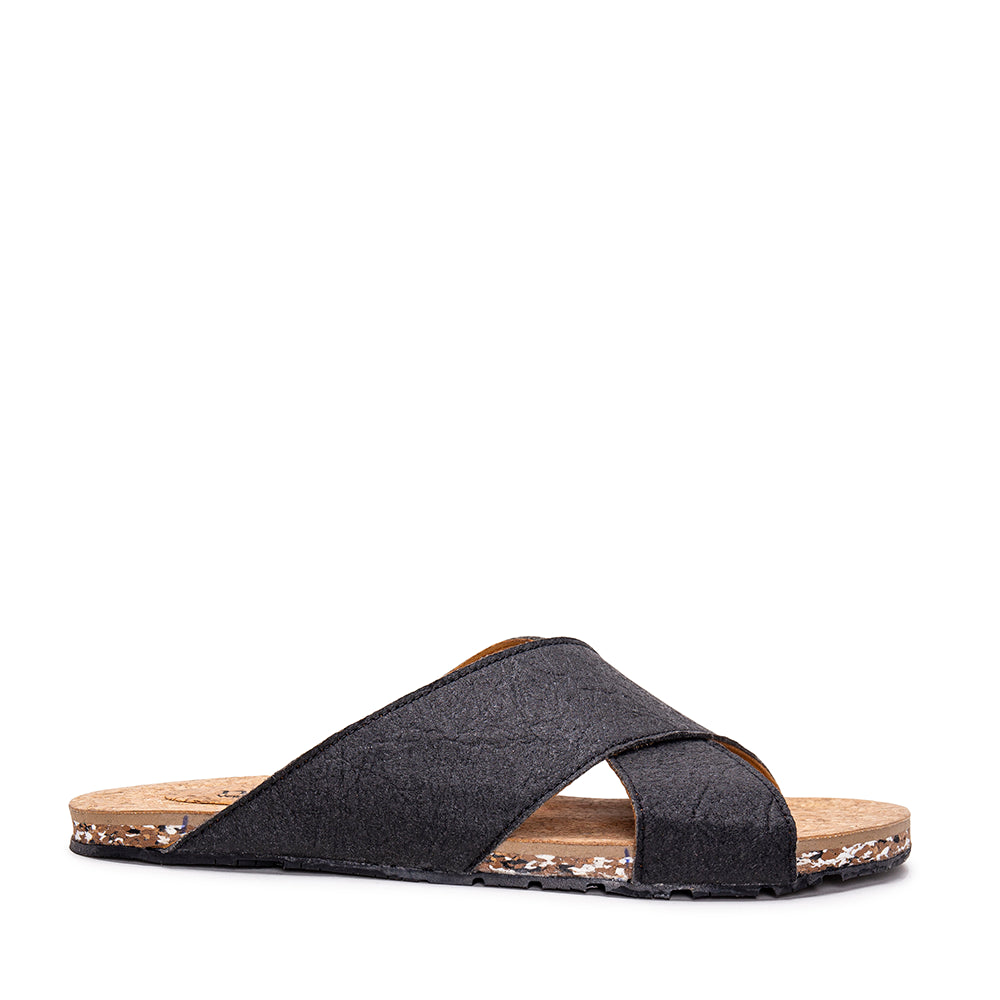 Gaia Black Vegan Flat Criss-Cross Sandals